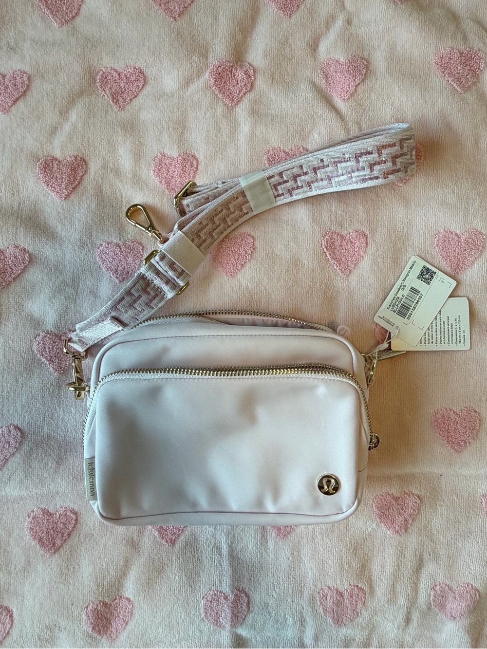 lululemon athletica Blush Pink Crossbody Bag with Patterned Strap
